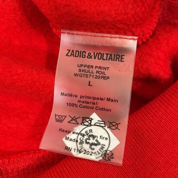 Zadig & Voltaire Red Silver Foil Skull Sweatshirt Size L NWOT - Picture 7 of 9
